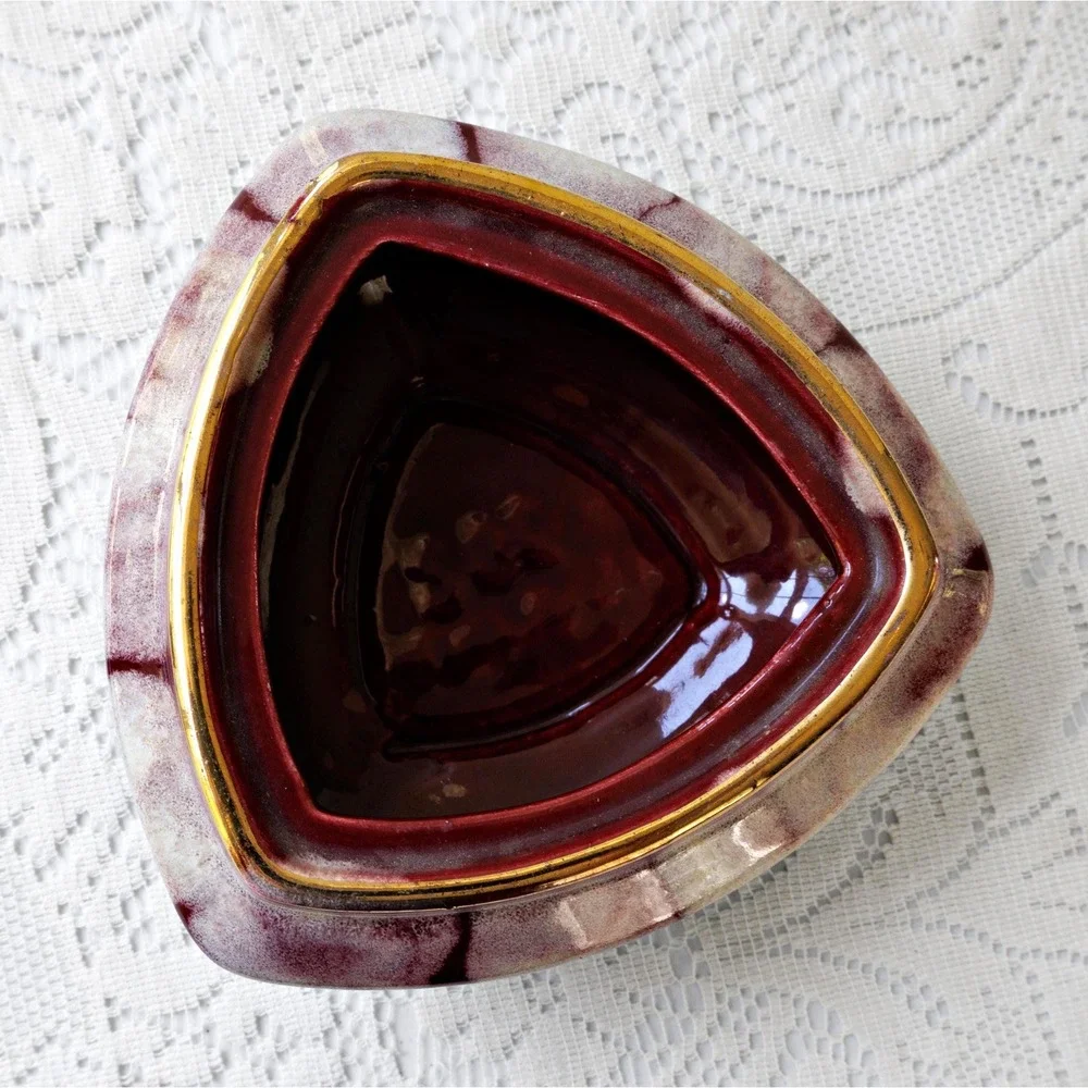 Mid-Century Candy Dish Bay Keramik West Germany Maroon White 1960s